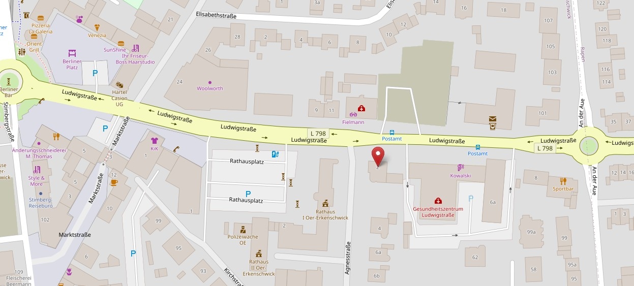 Lage der Podologie Praxis Linke in der Agnesstraße 2 in Oer-Erkenschwick